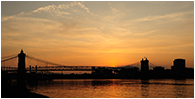 Roebling Suspension Bridge Cincinnati Skyline Sunset